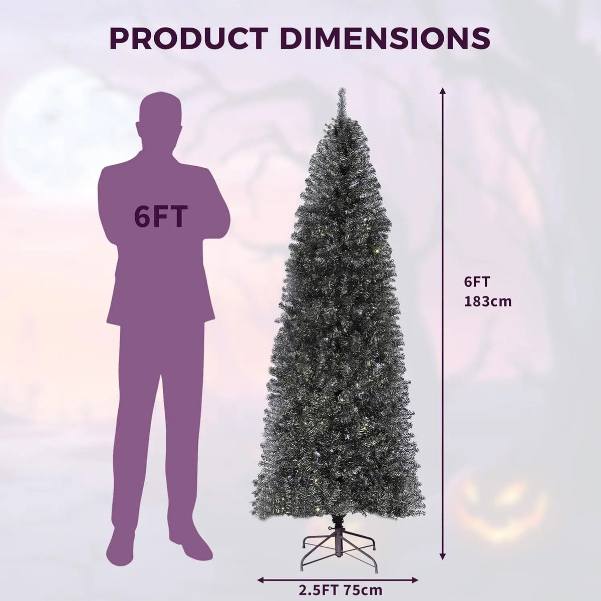 Artificial Halloween Christmas Tree With Realistic Branch Tips Metal Stand