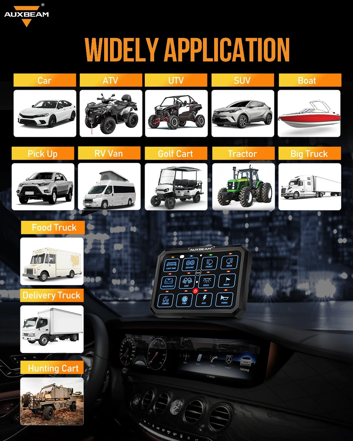Auxbeam 6 To 8 Gangs LED Switch Panel Relay SystemPro