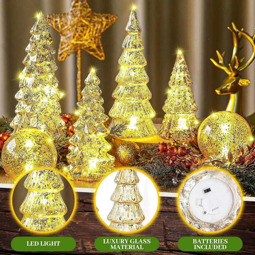 Mercury Glass Christmas Trees Light Up Tabletop Holiday Home Decor