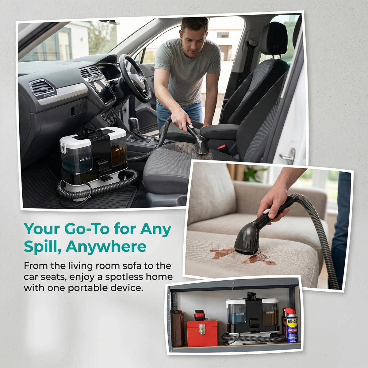 Lubluelu V2 Portable Carpet Upholstery Spot Cleaner 3-in-1 Spray Brush Vacuum 12KPa Powerful Suction Compact Storage for Home/ Sofa/Carpet/Car Seats