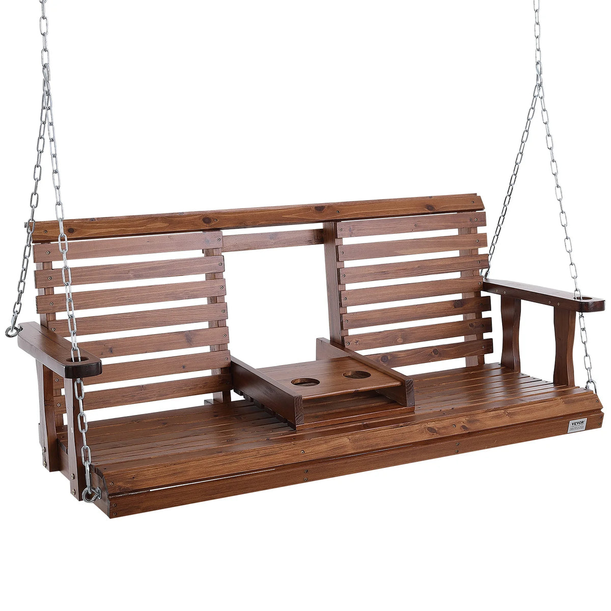 SucceBuy Cedar Wood Porch Swing Outdoor Bench With Steel Chains