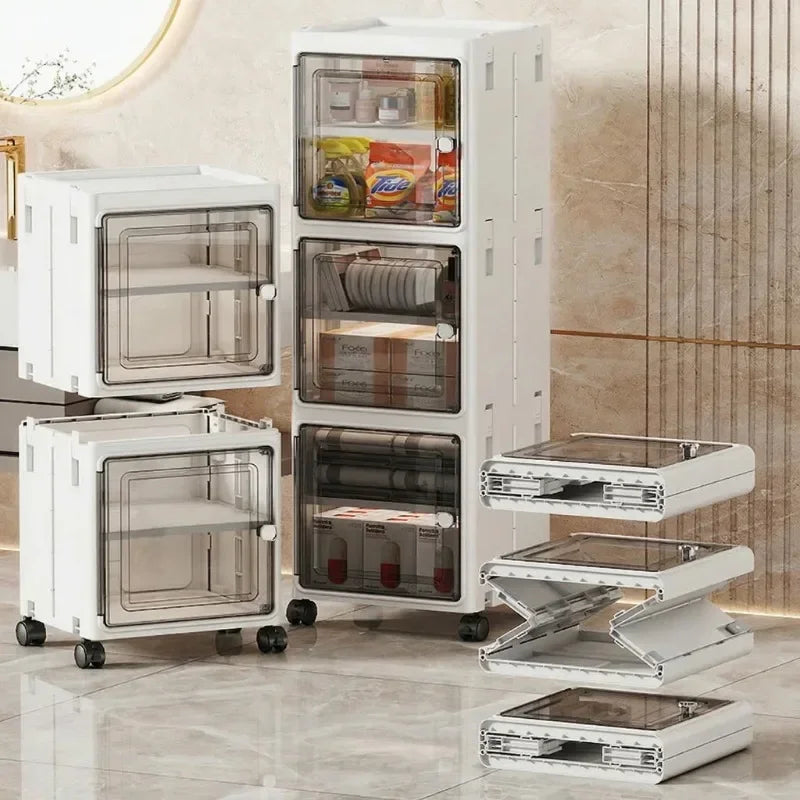 Slim 4-Tier Narrow Plastic Rolling Storage Cabinet With Flip Doors