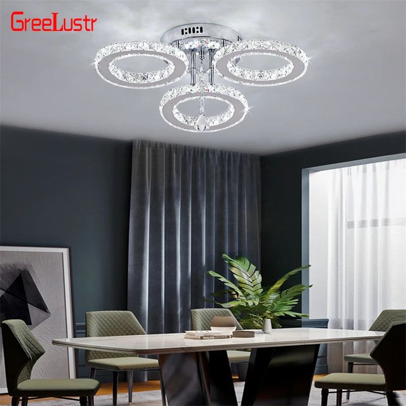 GreeLustr Modern Led Crystal Ring Pendant Light For Living Room
