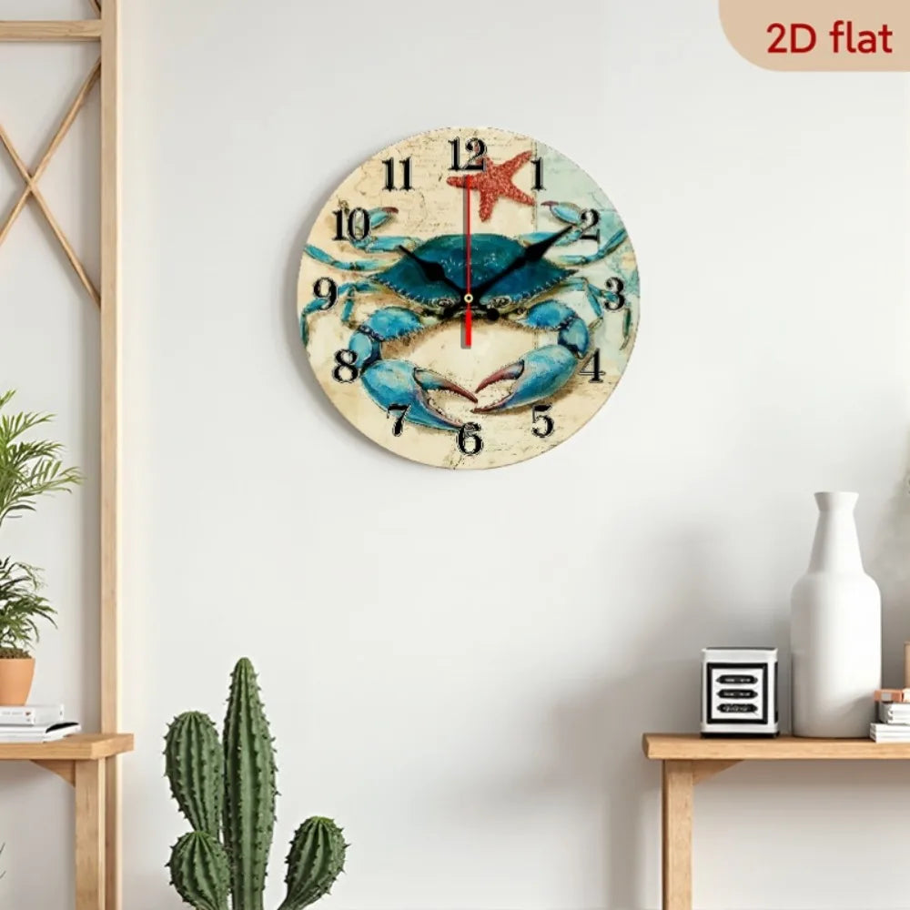 XMSJ Rustic Wooden Crab Wall Clock Silent Battery Operated