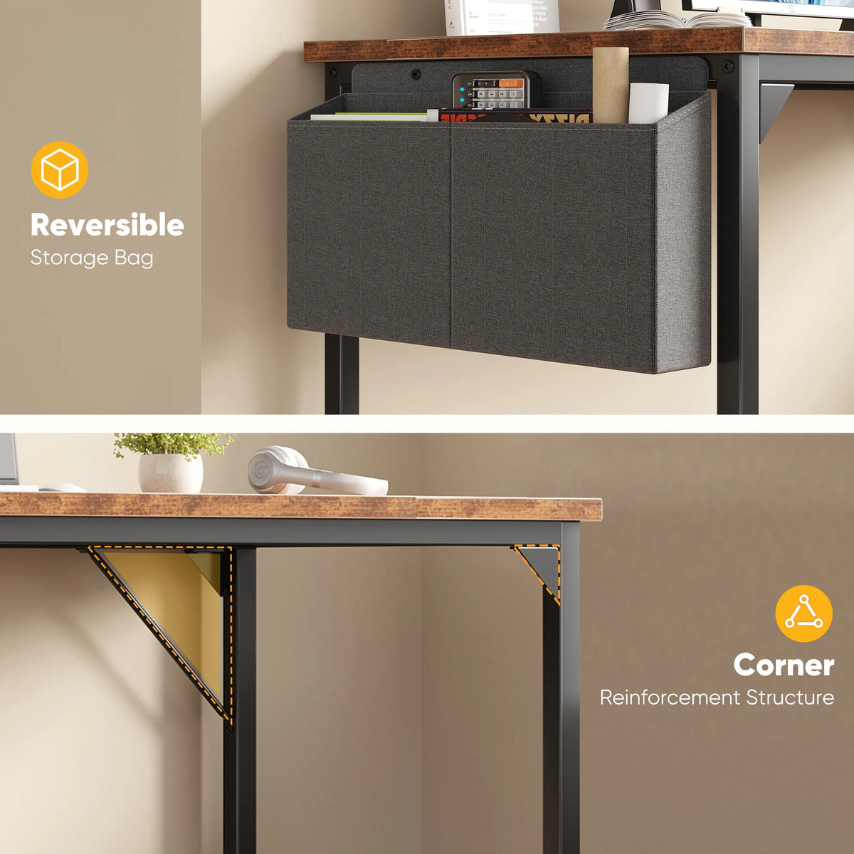 JHK Computer Desk With Storage Bag Metal Frame Wood Tabletop