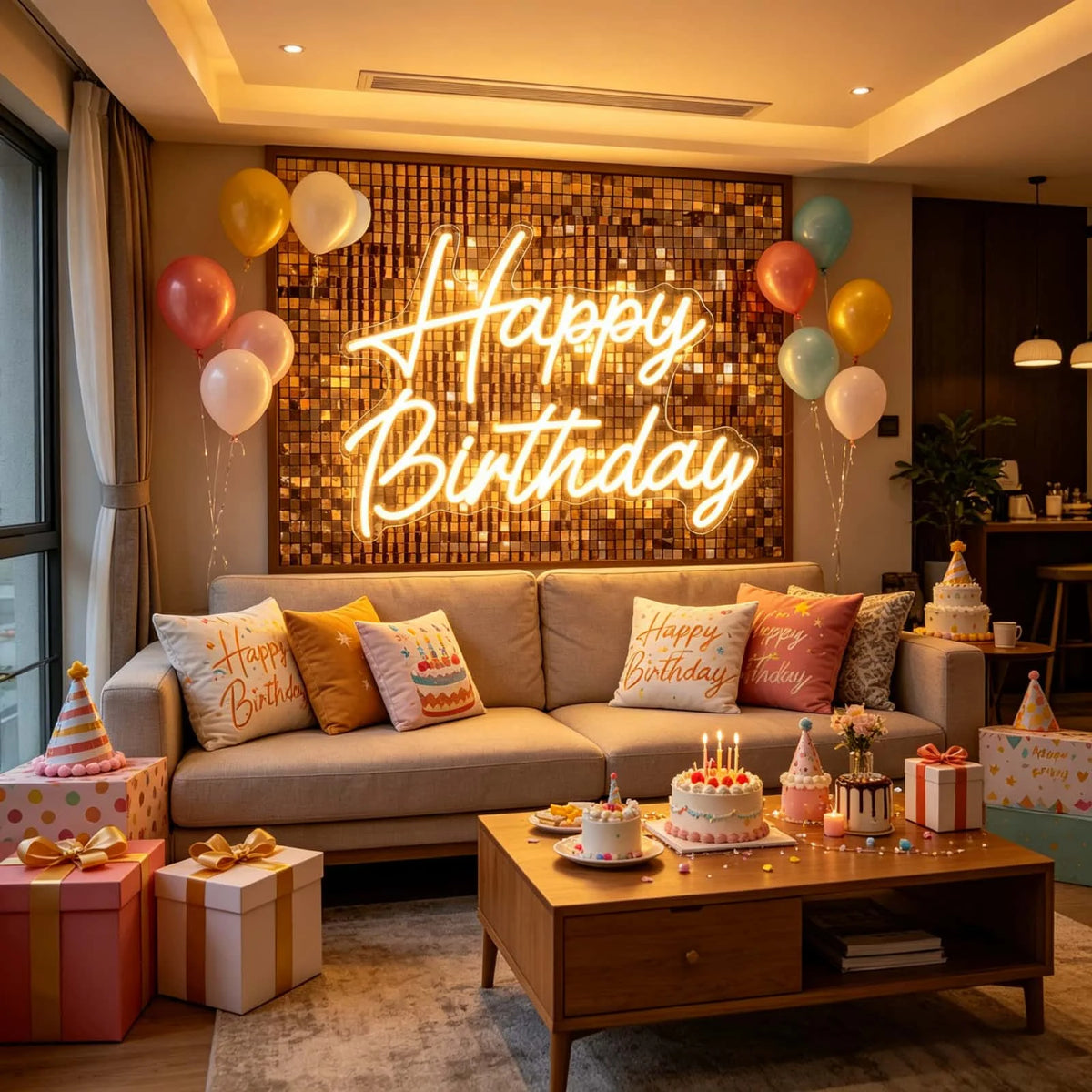 THIIXDAI Happy Birthday LED Neon Sign Warm USB