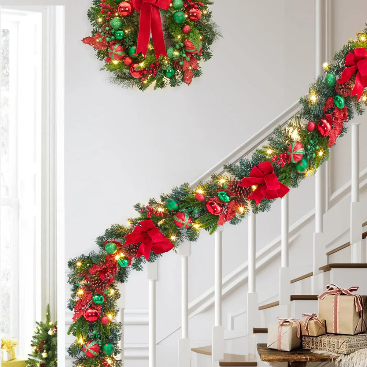 HiMISS Christmas Garland With Battery Lights For Mantle
