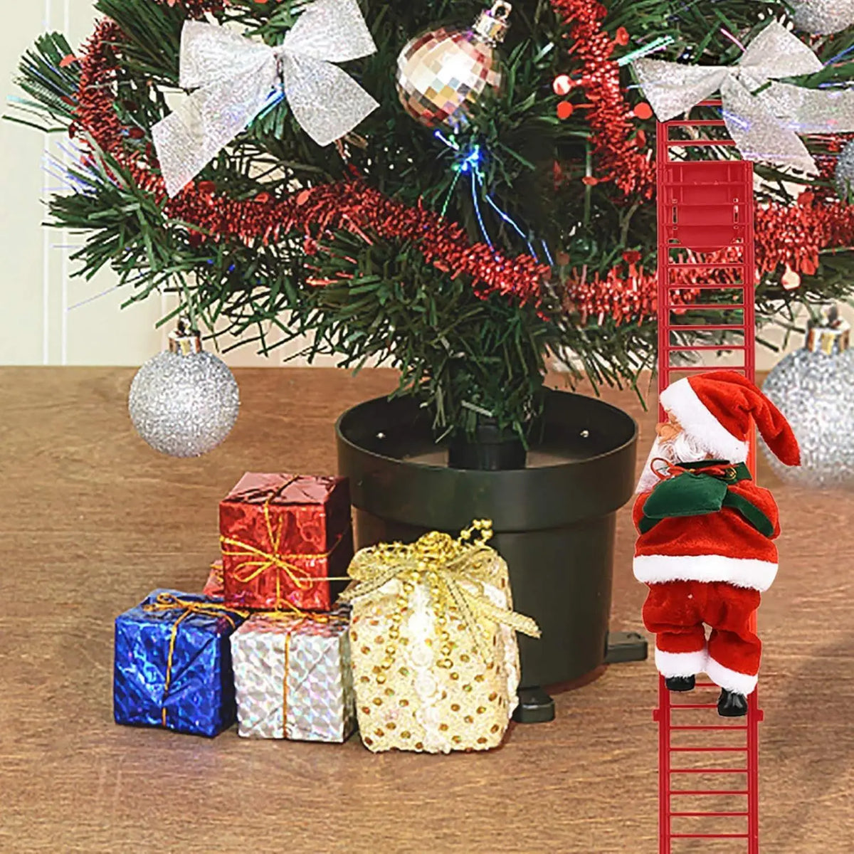 Electric Climbing Santa Christmas Tree Decoration With Led Lights