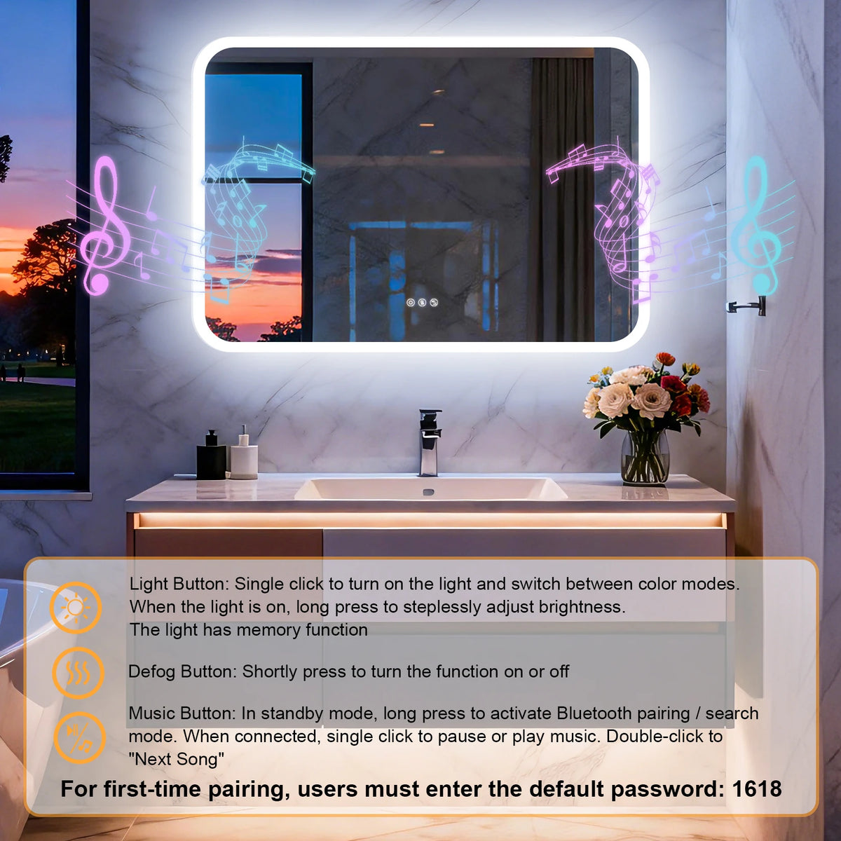 Smart Led Bathroom Mirror With Bluetooth Speakers Anti Fog