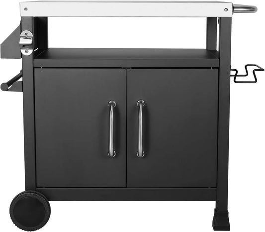 Outdoor Grill Cart Table With Stainless Steel Top For Prep