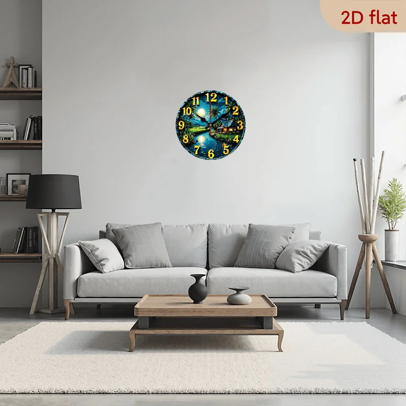 Rustic Farmhouse Wall Clock With Palm Tree Design Silhouette