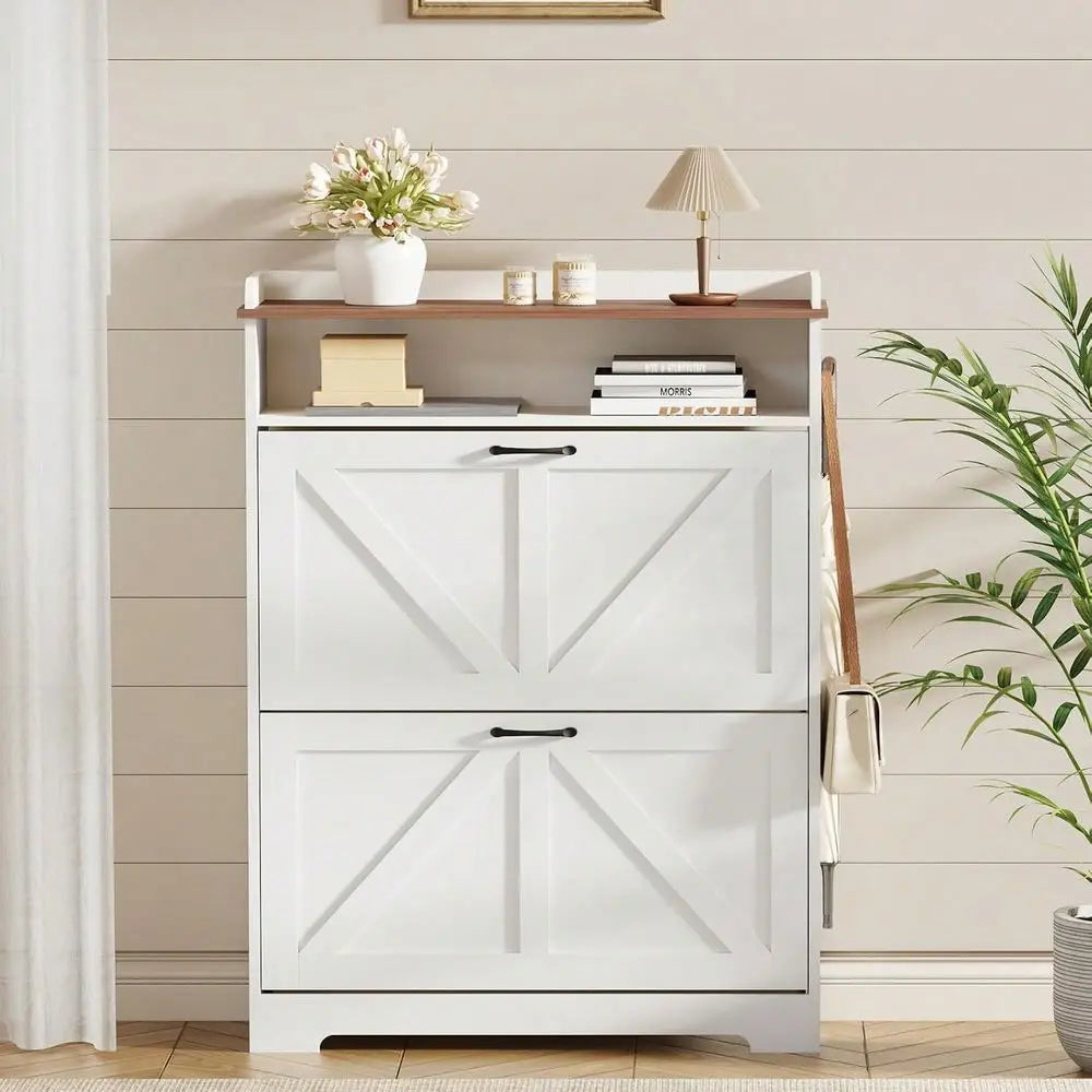 Shoe Cabinet Organizer With 2 Flip Drawers, 31.5 W Freestanding Shoe Cabinet With Flip Drawers ,SpaceSaving Storage For Foyer H