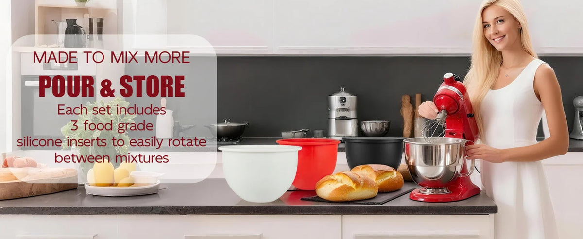 Three Piece Silicone Bowl Liners For Tilt Head Stand Mixer