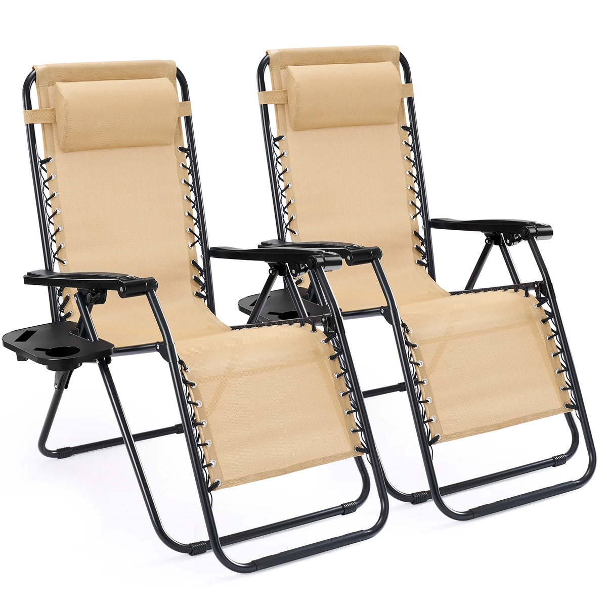 JHK Portable Zero Gravity Recliner Chairs Set Of 2 With Cup Holders Outdoor