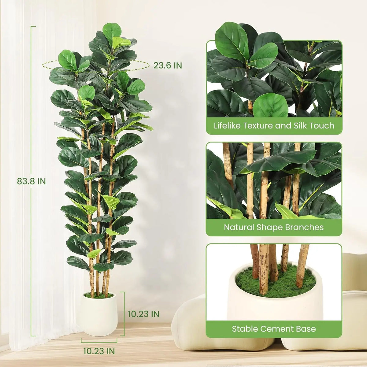 HiMISS Artificial Fiddle Leaf Fig Tree With Pot Faux Greenery