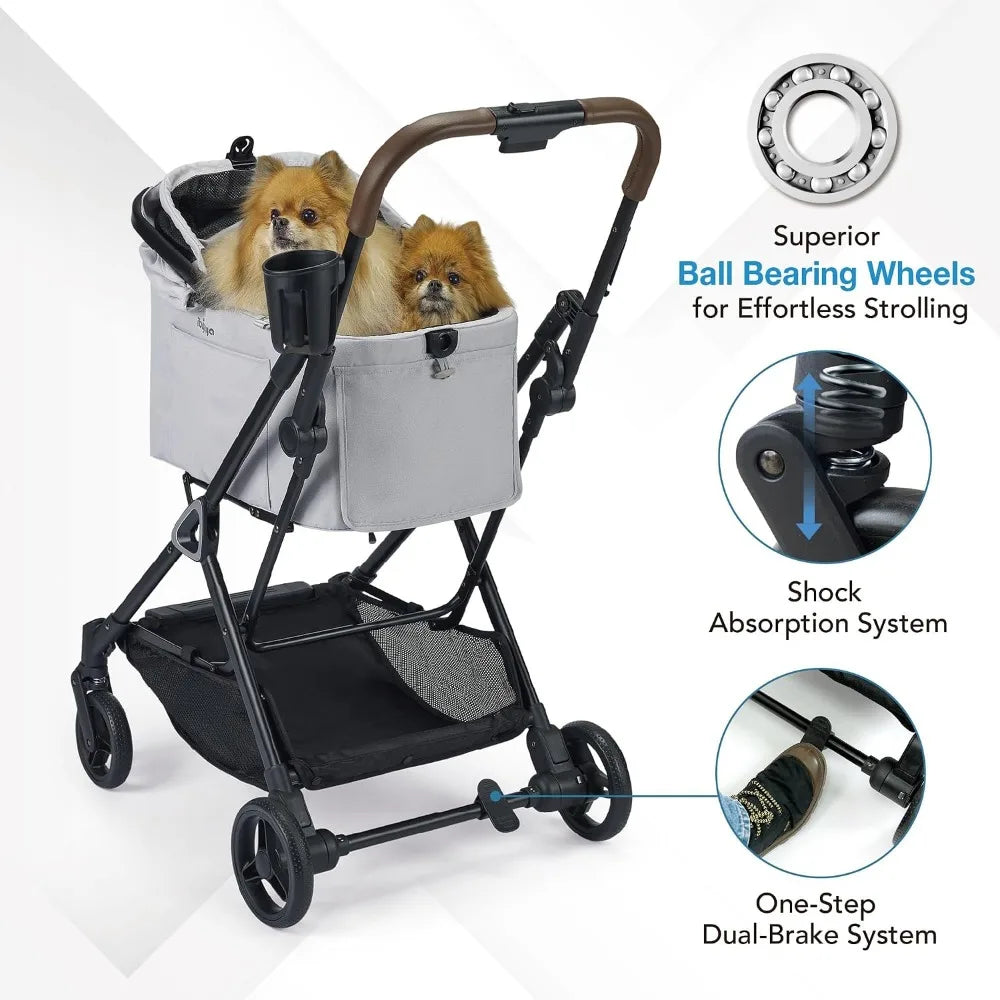 3-in-1 Pet Stroller For Small Dogs And Cats With Dual Opening Canopy