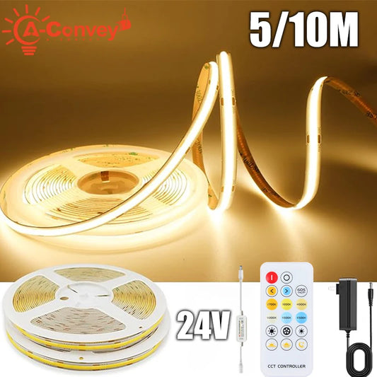 A-Convey 24V Dimmable COB LED Strip Lights With Remote Control
