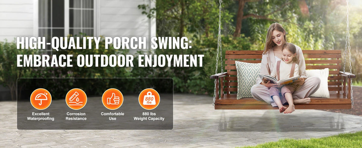 SucceBuy Cedar Wood Porch Swing Outdoor Bench With Steel Chains
