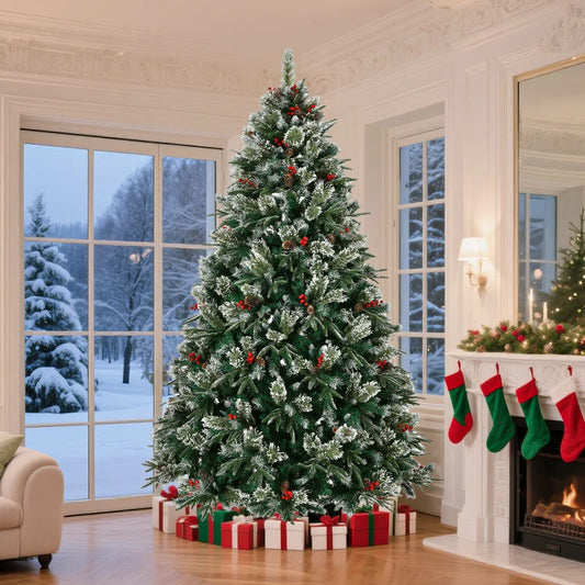 Pre Decorated Snow Frost Artificial Christmas Tree With Berry Branches