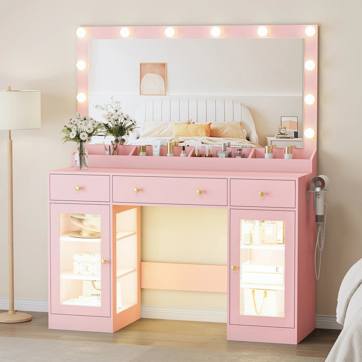 Makeup Vanity With Large Mirror And Lights USB Charging Station