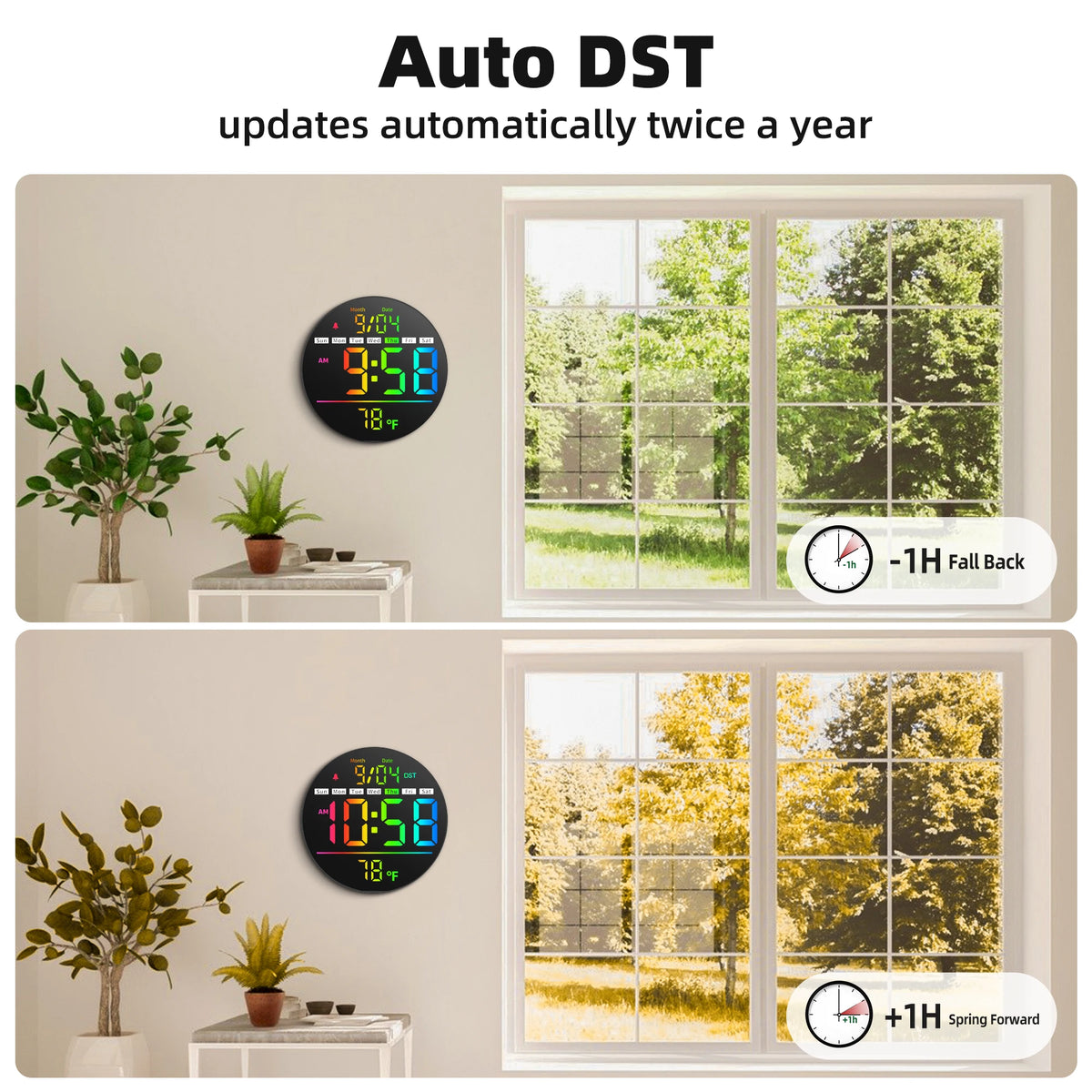 LED Wall Clock With Timer Temperature Date Night Light Alarm