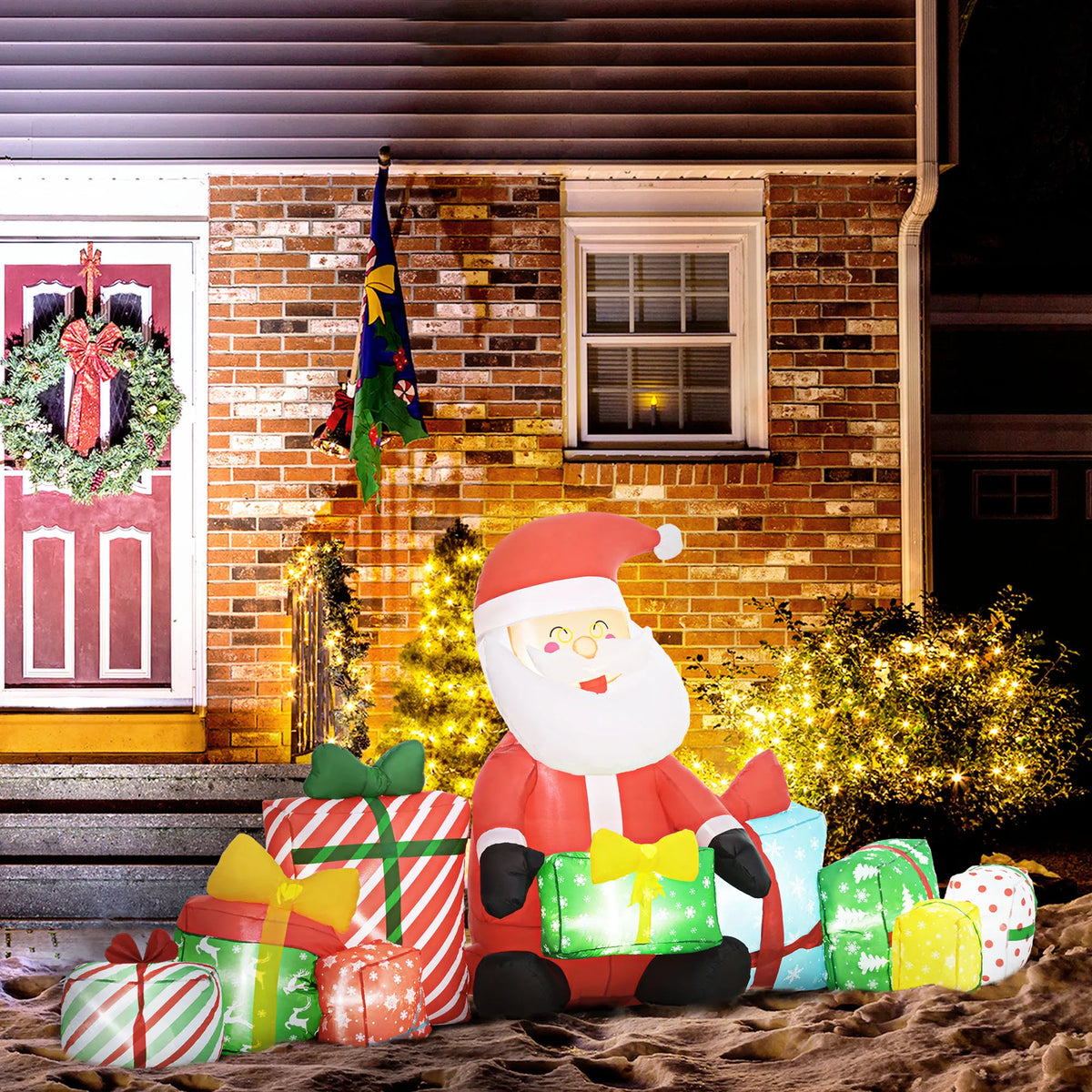 Inflatable Santa Claus With Gift Boxes LED Lights For Lawn