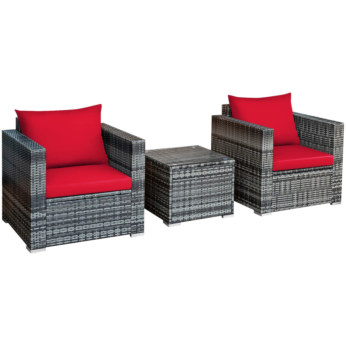 HOMASIS 3 Piece Patio Rattan Bistro Set Cushioned Sofa Chairs Table