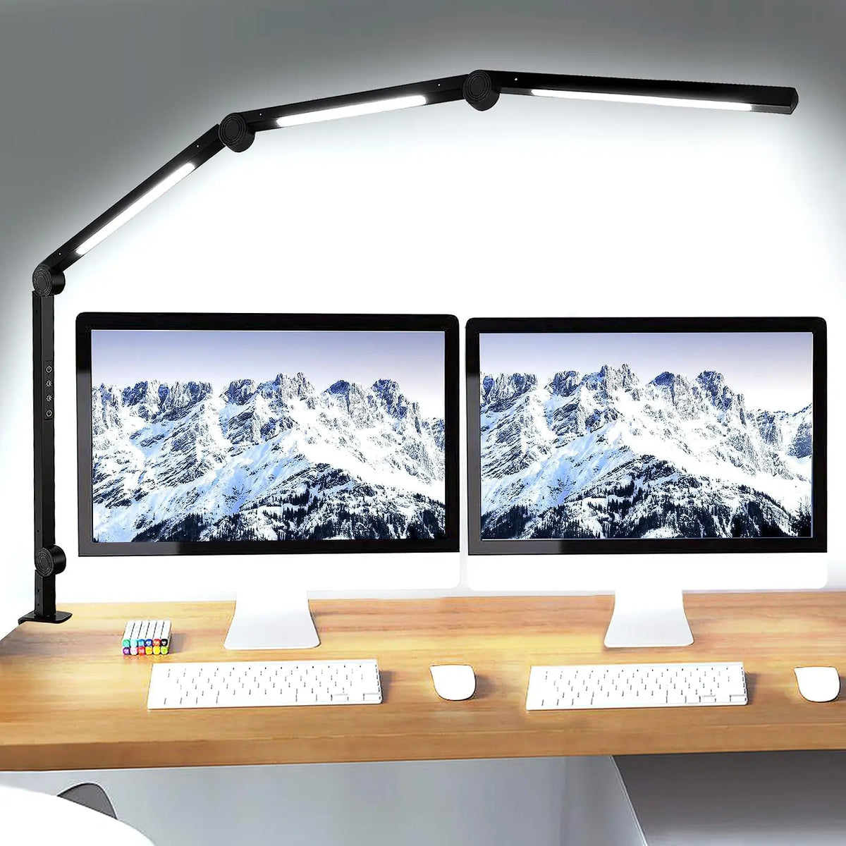 LED Desk Lamp Clamp Flexible Swing Arm 3 Light Sources 4 Color Modes 5 Brightness