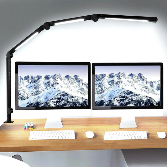 LED Desk Lamp Clamp Flexible Swing Arm 3 Light Sources 4 Color Modes 5 Brightness