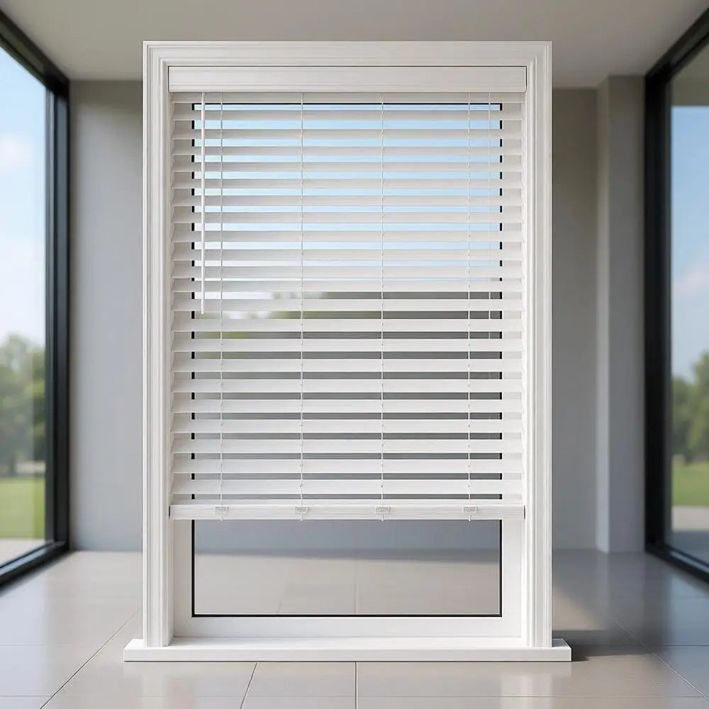 2.5 Wider Slat White Wood Blinds, 69.5 Wide x 72 Long, Customizable Sizes, Cordless Option