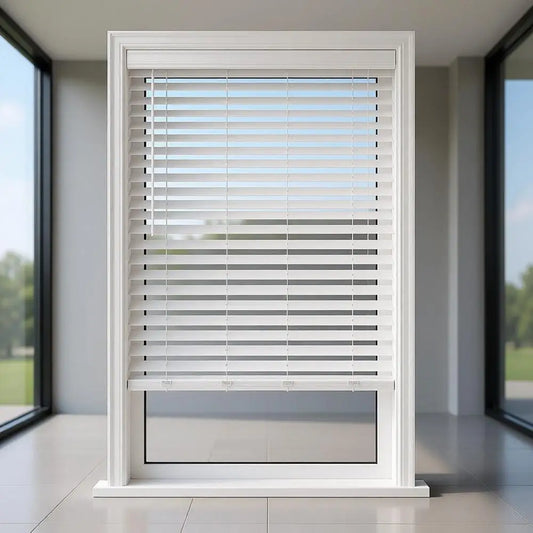 2.5 Wider Slat White Wood Blinds, 69.5 Wide x 72 Long, Customizable Sizes, Cordless Option