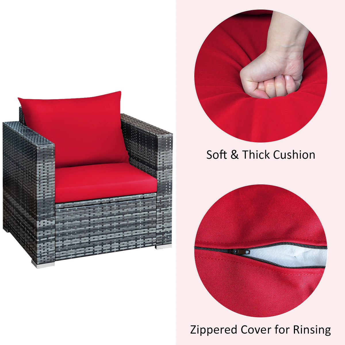 HOMASIS 3 Piece Patio Rattan Bistro Set Cushioned Sofa Chairs Table