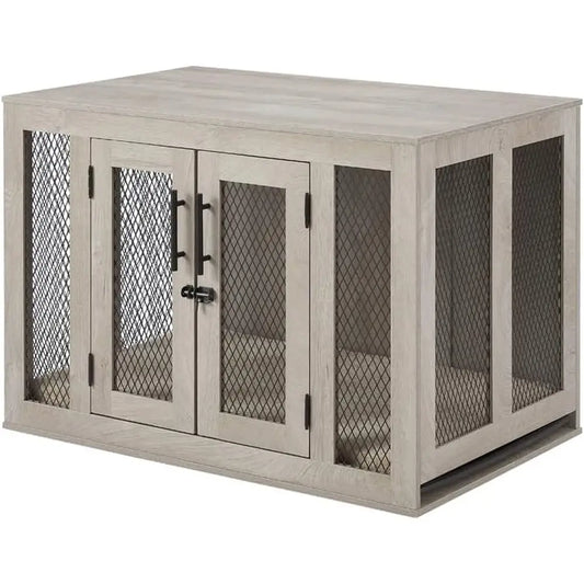 Mesh Indoor Dog Crate With Cushion Tray And Engineered Wood End Table Style Kennel
