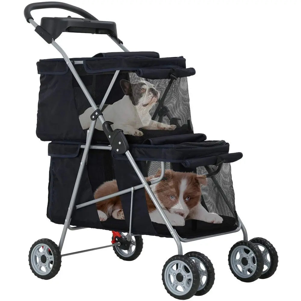 Durable Foldable Double Pet Stroller For Small Medium Dogs And Cats