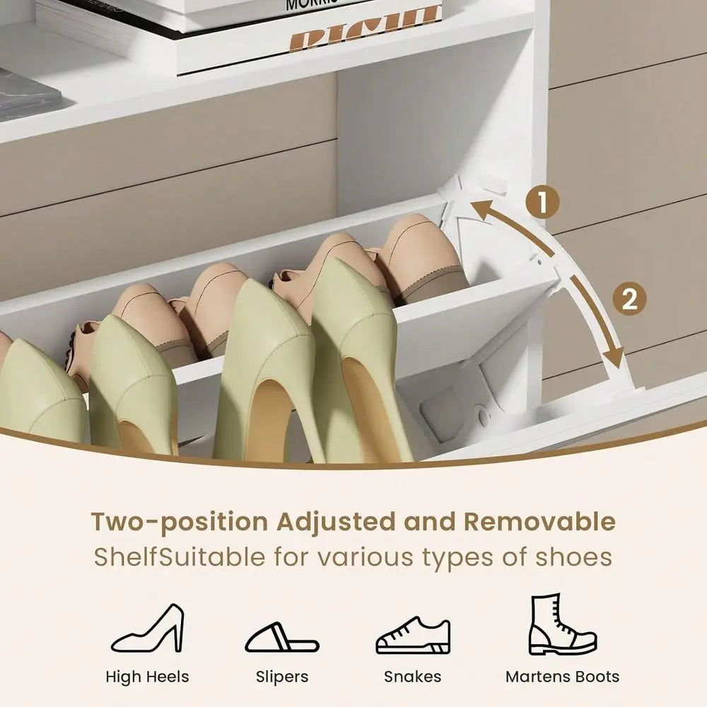 Shoe Cabinet Organizer With 2 Flip Drawers, 31.5 W Freestanding Shoe Cabinet With Flip Drawers ,SpaceSaving Storage For Foyer H