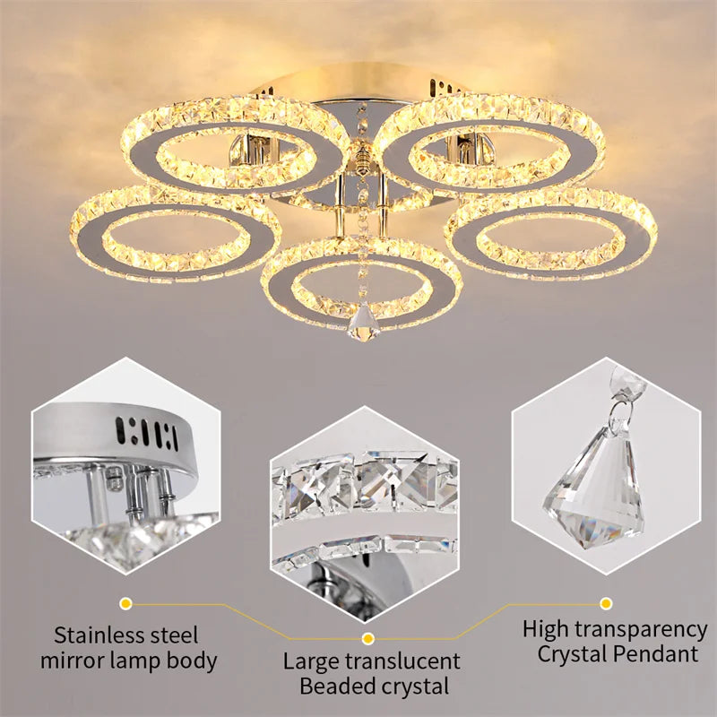 GreeLustr Modern Led Crystal Ring Pendant Light For Living Room