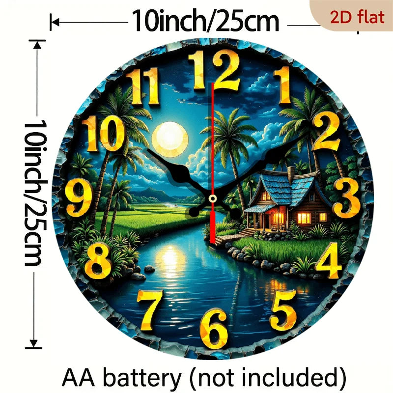 Rustic Farmhouse Wall Clock With Palm Tree Design Silhouette