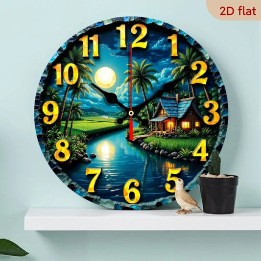 Rustic Farmhouse Wall Clock With Palm Tree Design Silhouette
