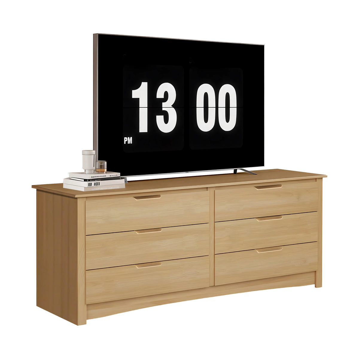 JHK 59IN Wood 6 Dresser Drawers Cabinet for Living Room Stable Structure Storage Wide Chest of Drawers Furniture For Bedroom