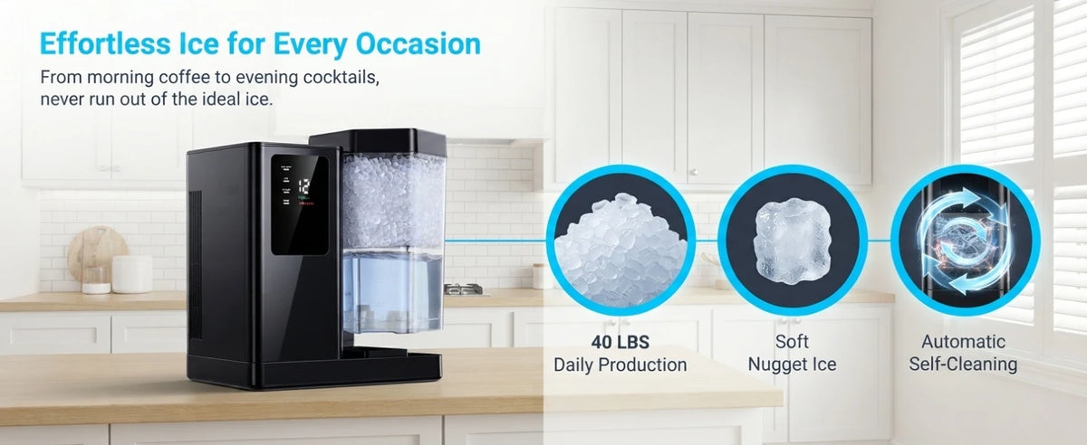 Philergo Nugget Ice Maker Countertop 40 Lbs Per 24H