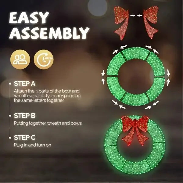 Pre Lit Outdoor Christmas Wreath Decoration With Led Lights