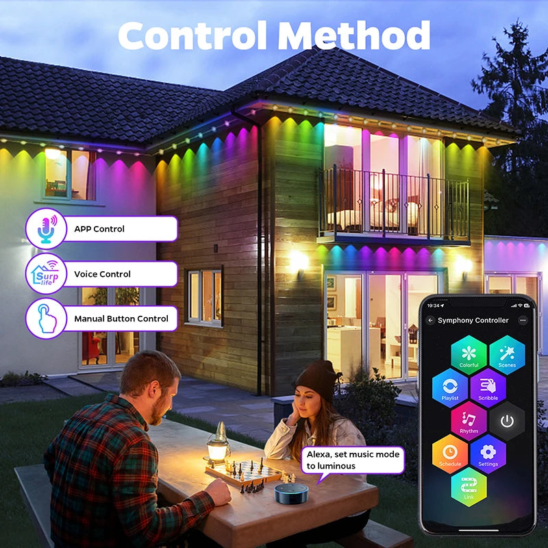 GCTeching Waterproof Permanent Outdoor LED String Lights For Decoration