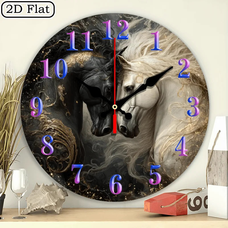 Suita Rustic Horse Wood Wall Clock Farmhouse Silent Decor