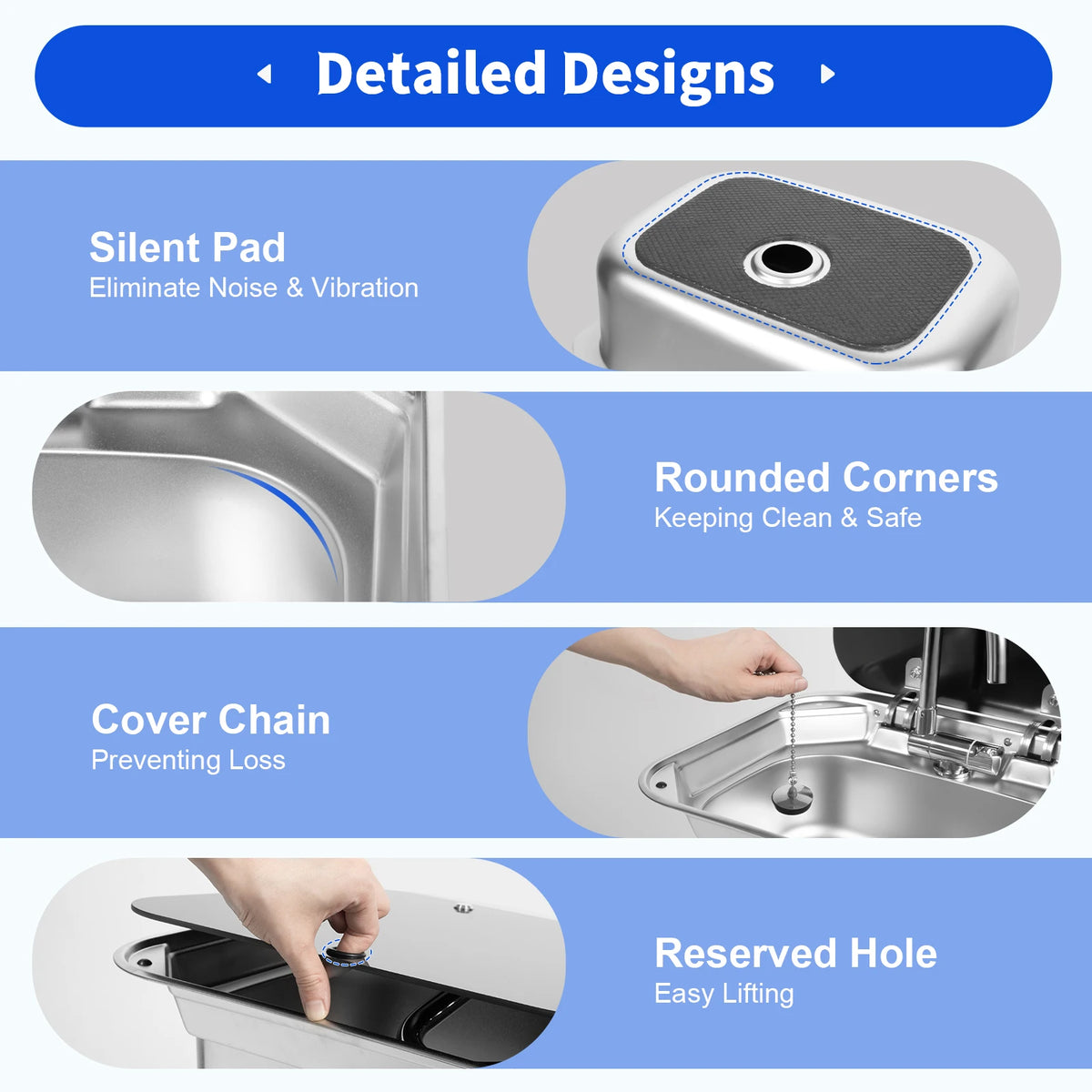 RV Sink With Foldable Tempered Glass Cover And Faucet Stainless Steel Camper Van