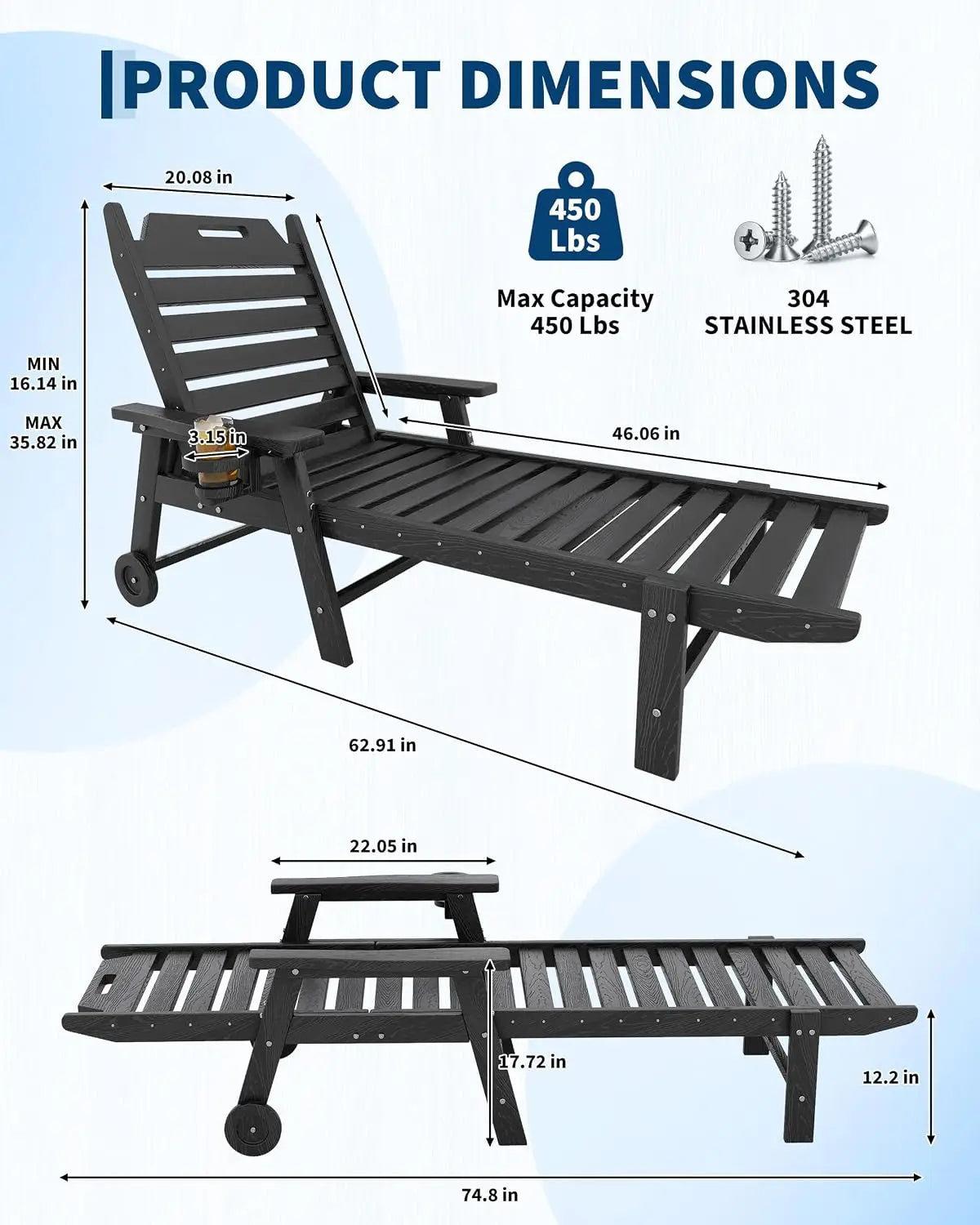 HDPE Lounge Chair With Wood Texture 5 Position Backrest