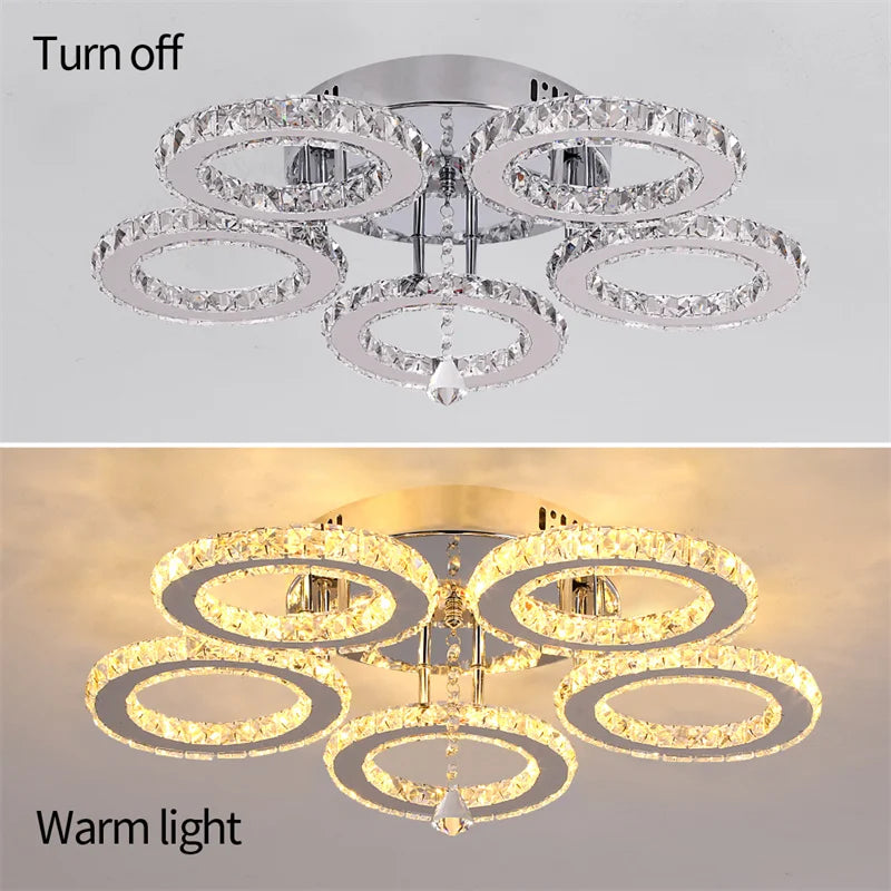 GreeLustr Modern Led Crystal Ring Pendant Light For Living Room