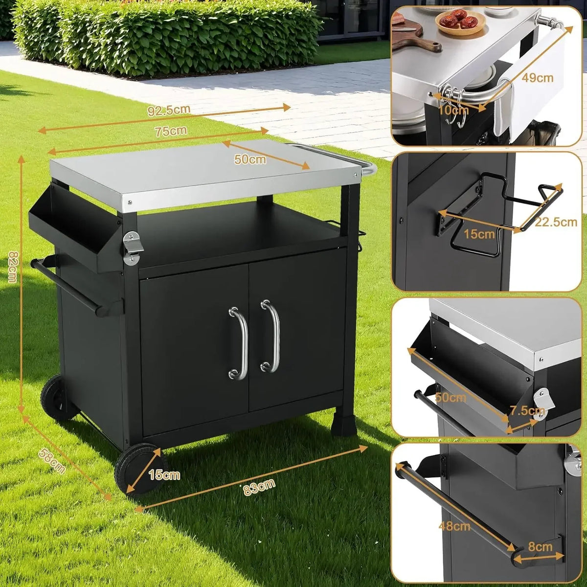 Outdoor Grill Cart Table With Stainless Steel Top For Prep