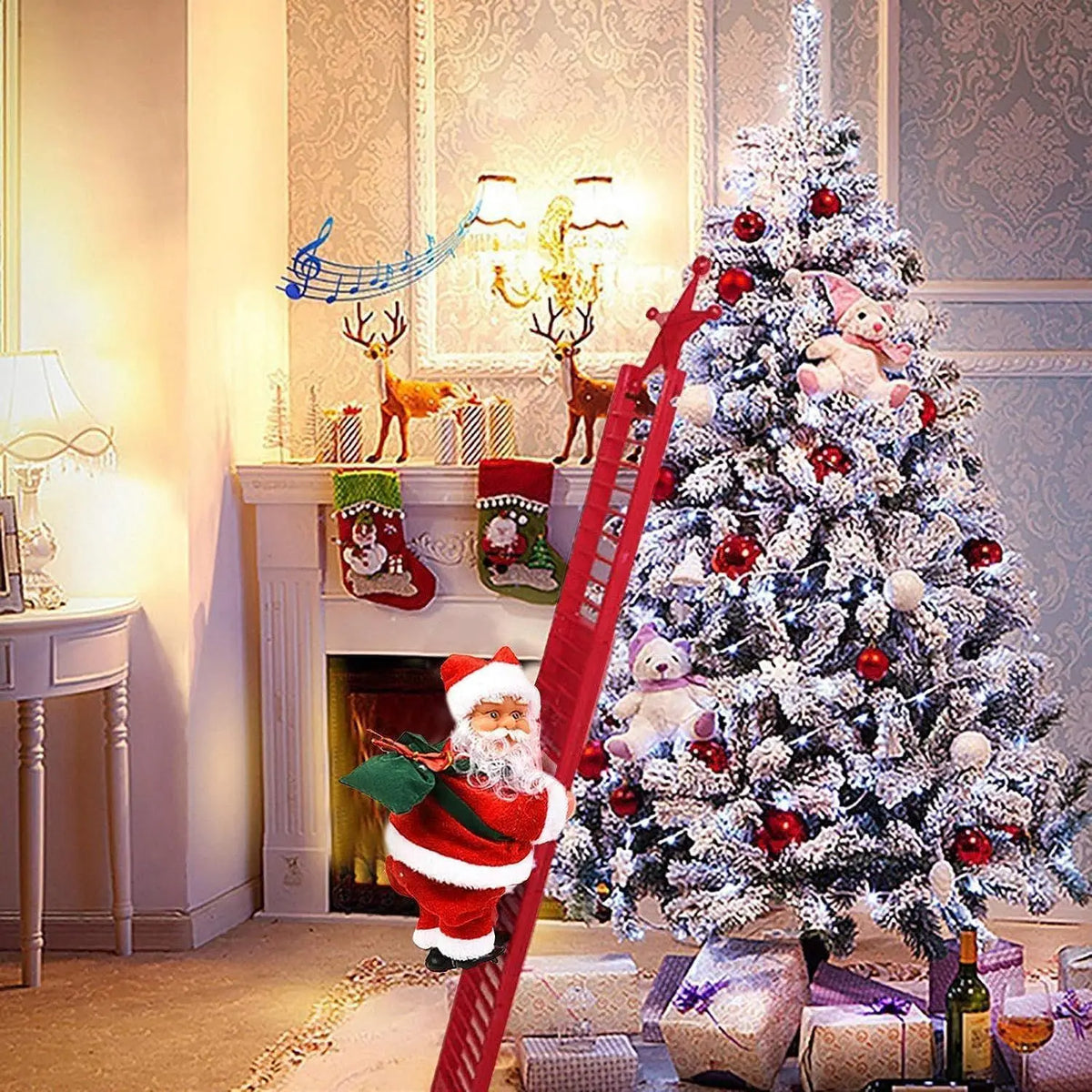 Electric Climbing Santa Christmas Tree Decoration With Led Lights