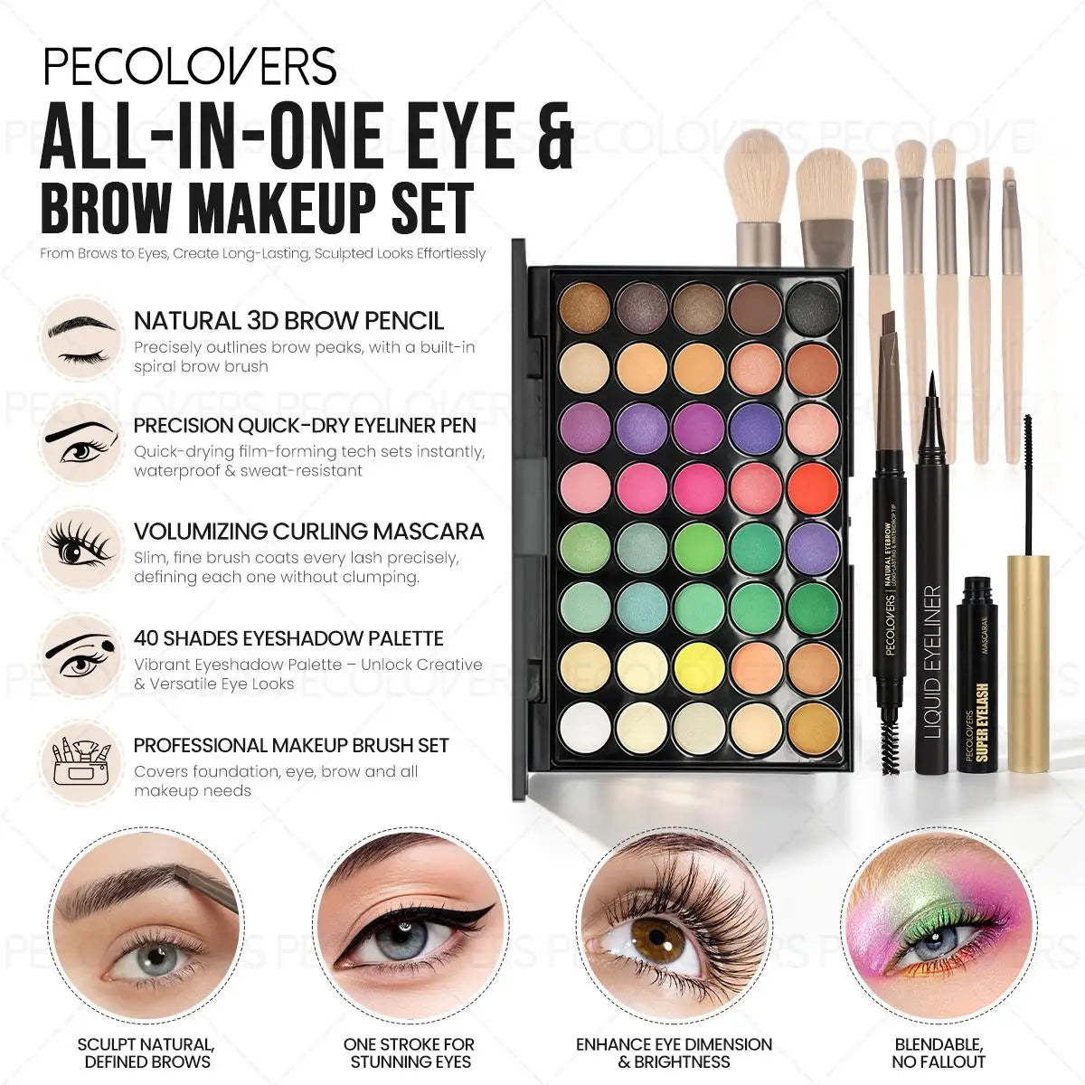 Complete Eye And Brow Makeup Set With Eyeshadow Eyeliner Mascara