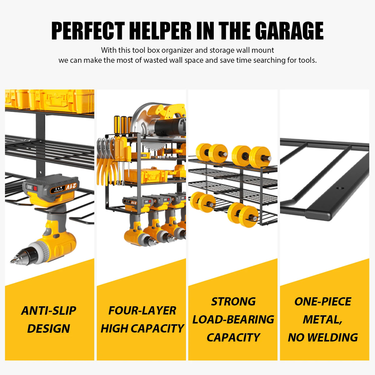 Power Tool Storage Rack 4-Tier Heavy Duty Wall Mount Organizer